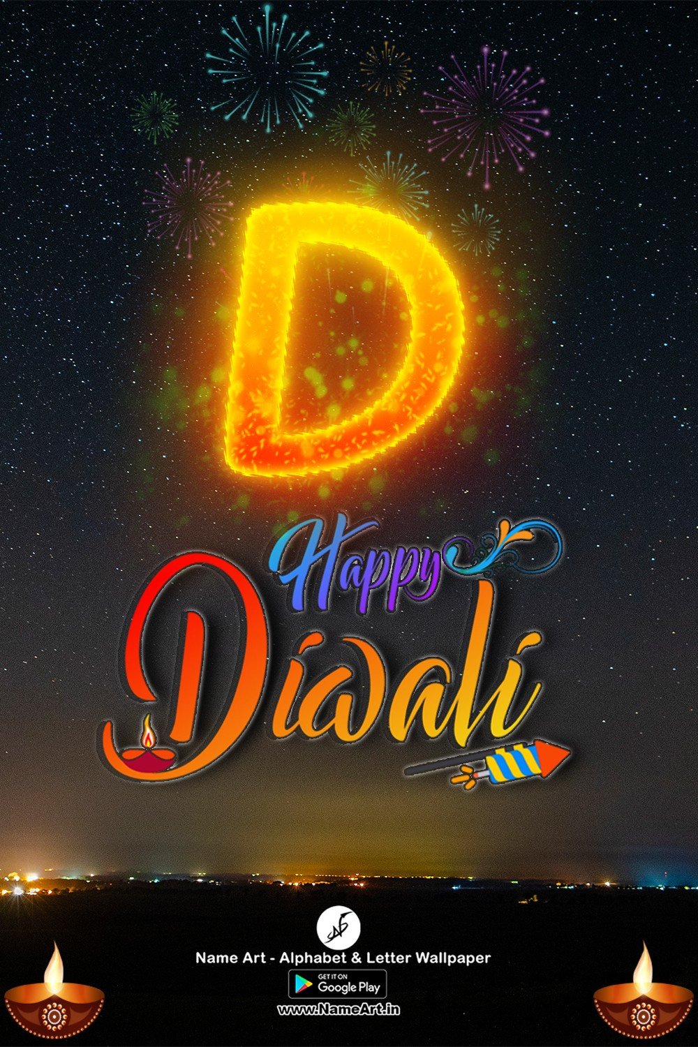 D Name Art Happy Diwali And rangoli Desing And Happy New Year