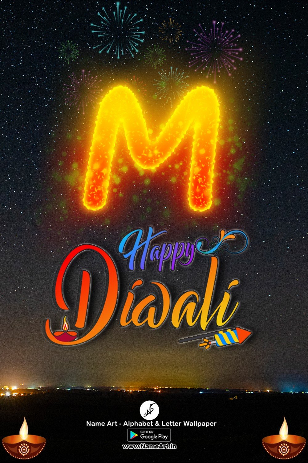 M Name Art Happy Diwali And rangoli Desing And Happy New Year