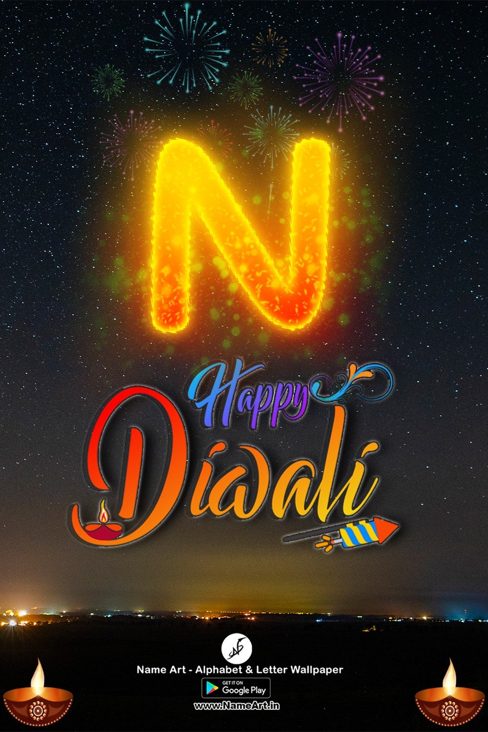 N Name Art Happy Diwali And rangoli Desing And Happy New Year