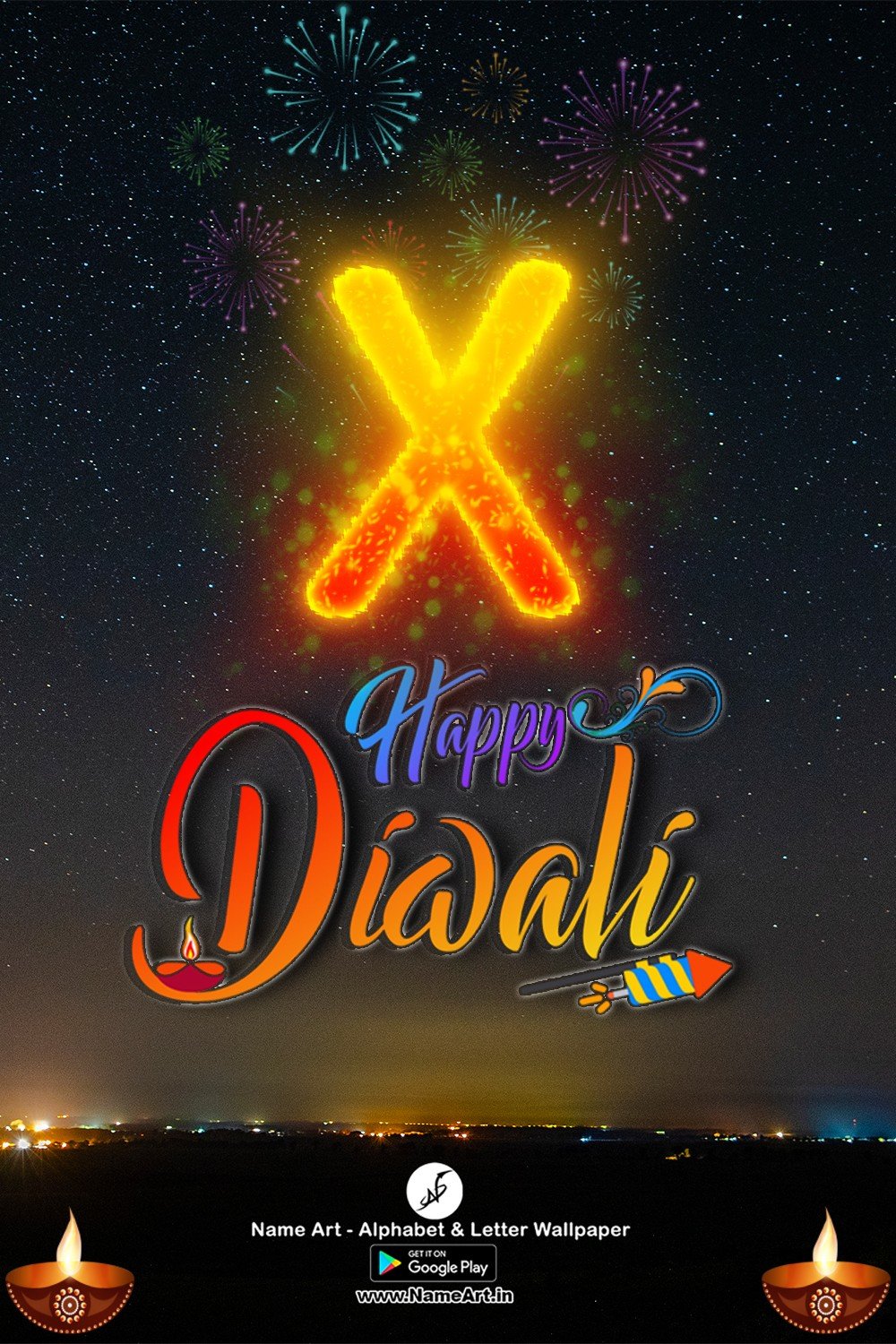 X Name Art Happy Diwali And rangoli Desing And Happy New Year